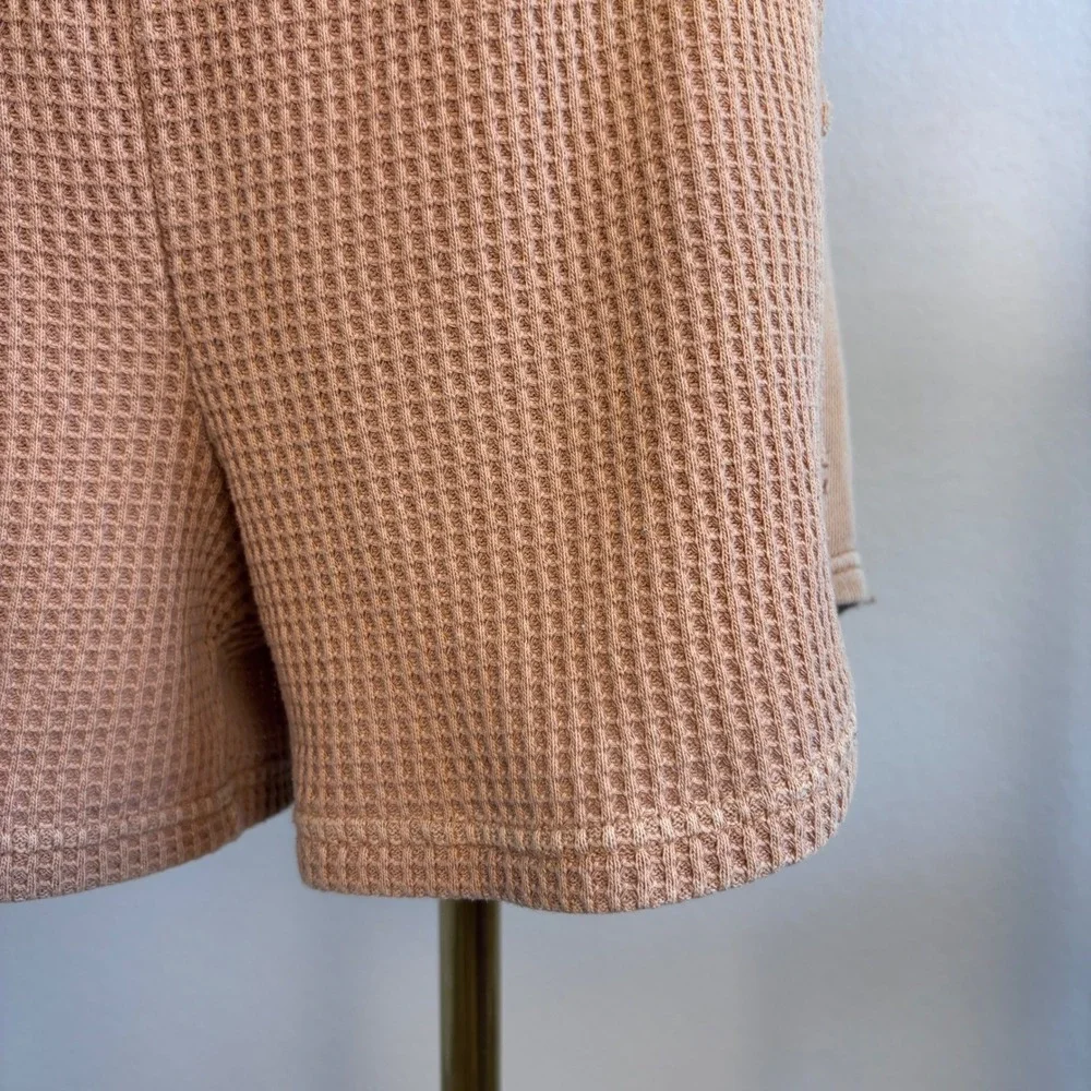 Aerie Womens XS Tan Waffle Knit Lounge Shorts High Waisted Thermal Smocked Waist